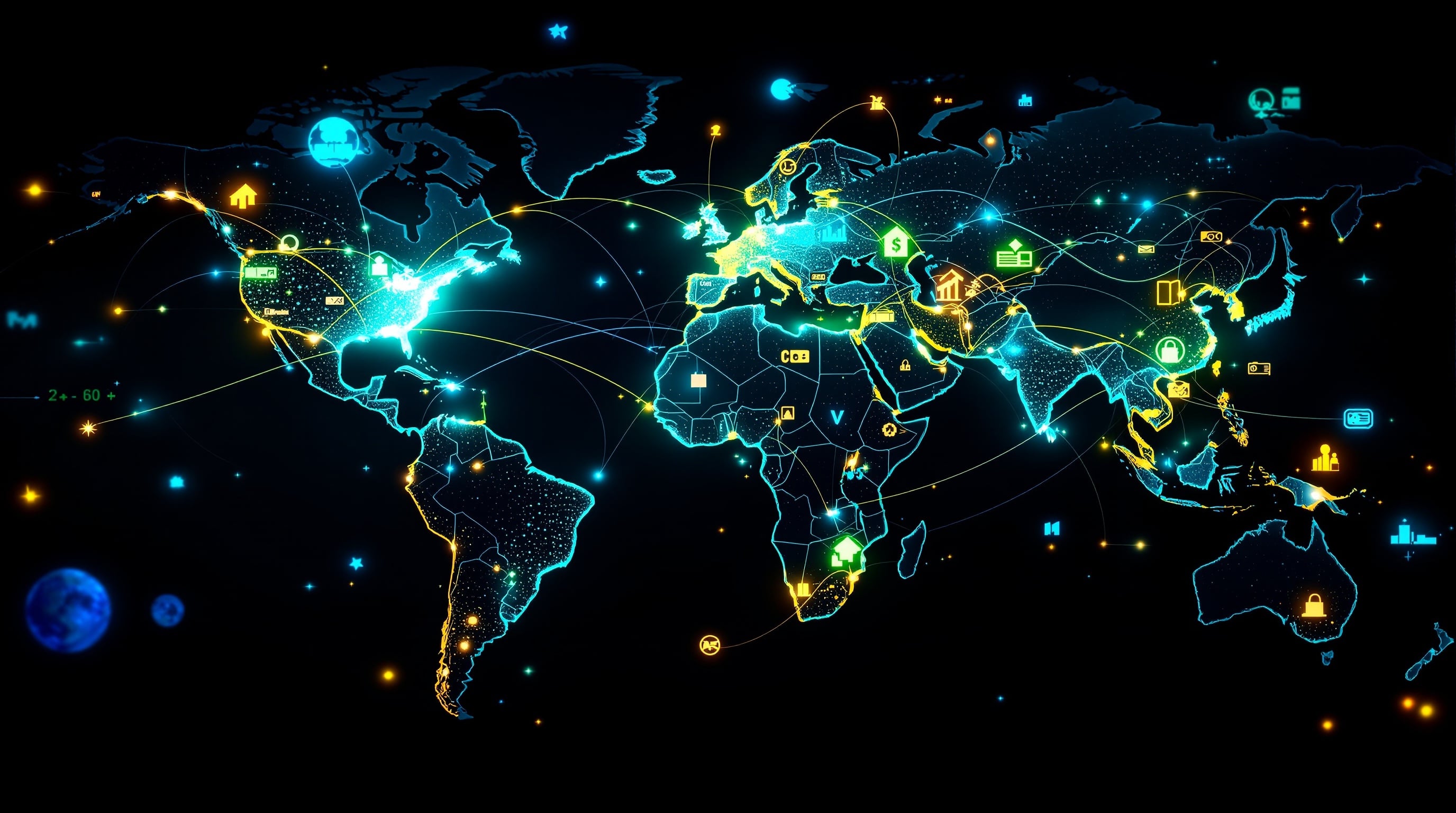 Global markets visualization showing interconnected financial centers and diversified portfolio concept